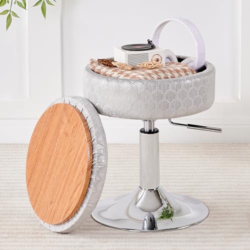 Black Velvet Height Adjustable Swivel Makeup Ottoman Stool with Storage B977