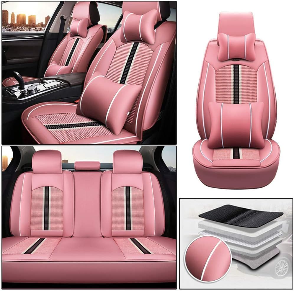 Custom Car Seat Cover Full Set Needlework PU Leather Black White X173