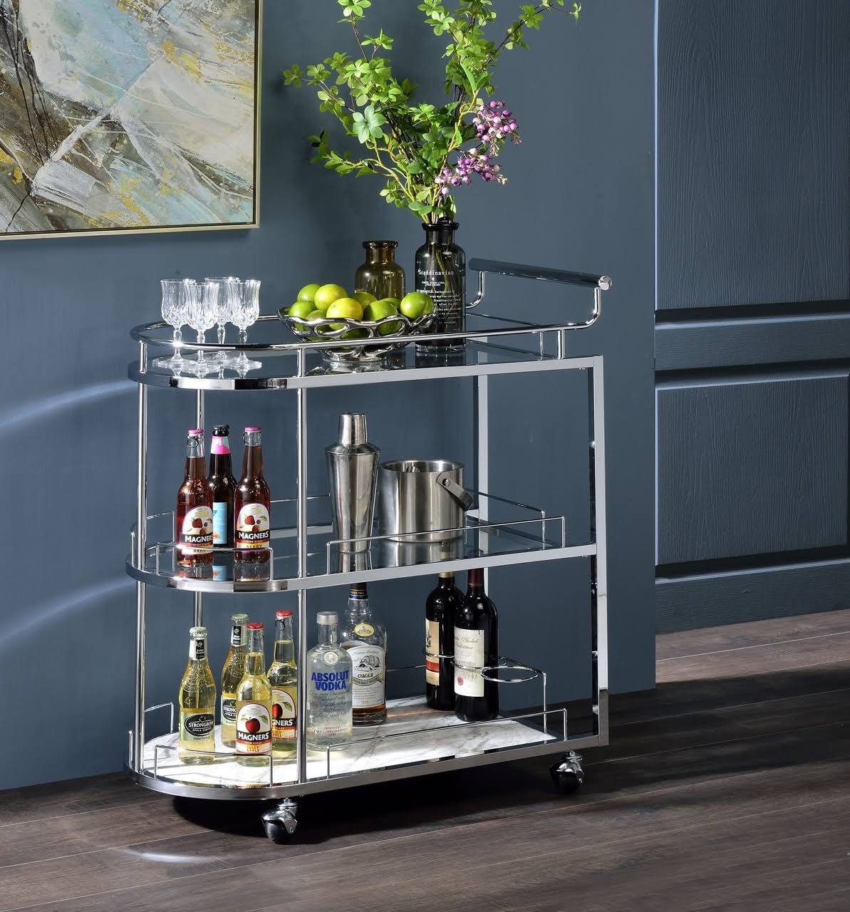 Glass and Chrome Serving Cart W92314