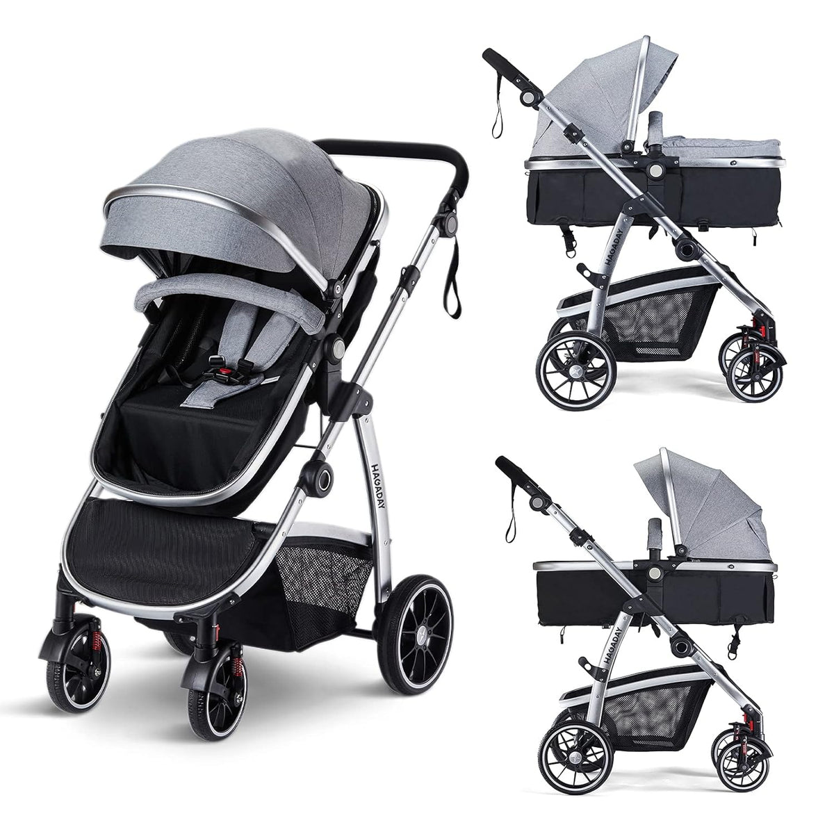 Beige Reversible Seat Stroller with Canopy W4354