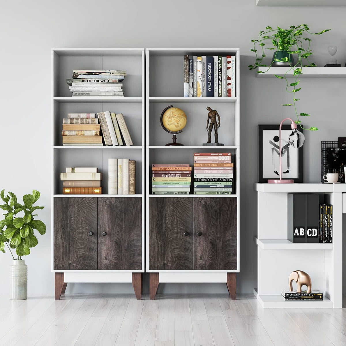 Tall Storage Cabinet with 3 Open Compartments and 1 Cabinet Y93031