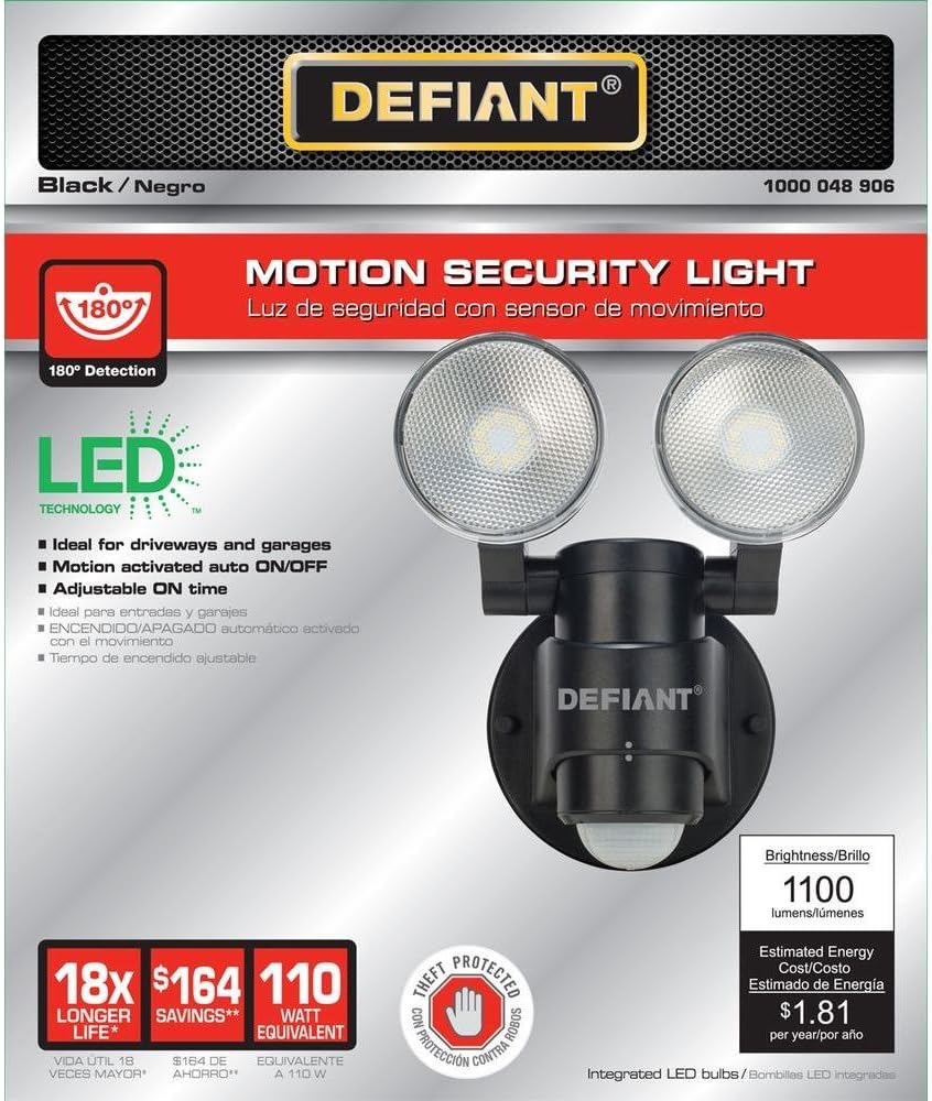 Black 180-Degree 2-Head Outdoor Motion Activated Flood Light H12065