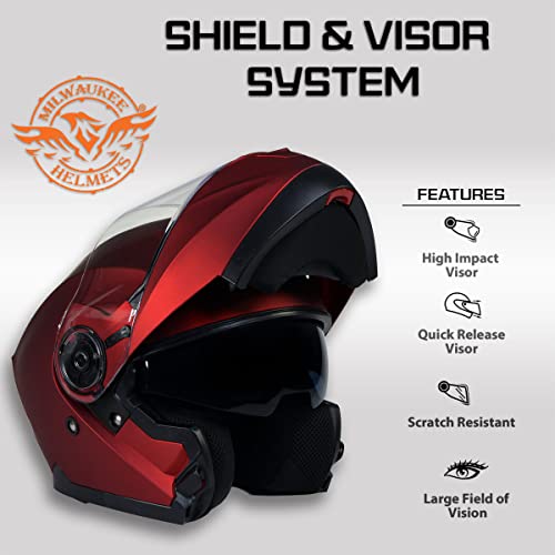 Red Advanced Motorcycle Modular Helmet with Drop Down Visor - Large T39562