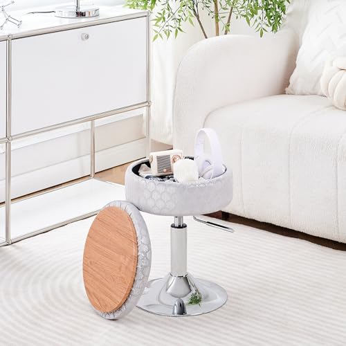 Black Velvet Height Adjustable Swivel Makeup Ottoman Stool with Storage B977