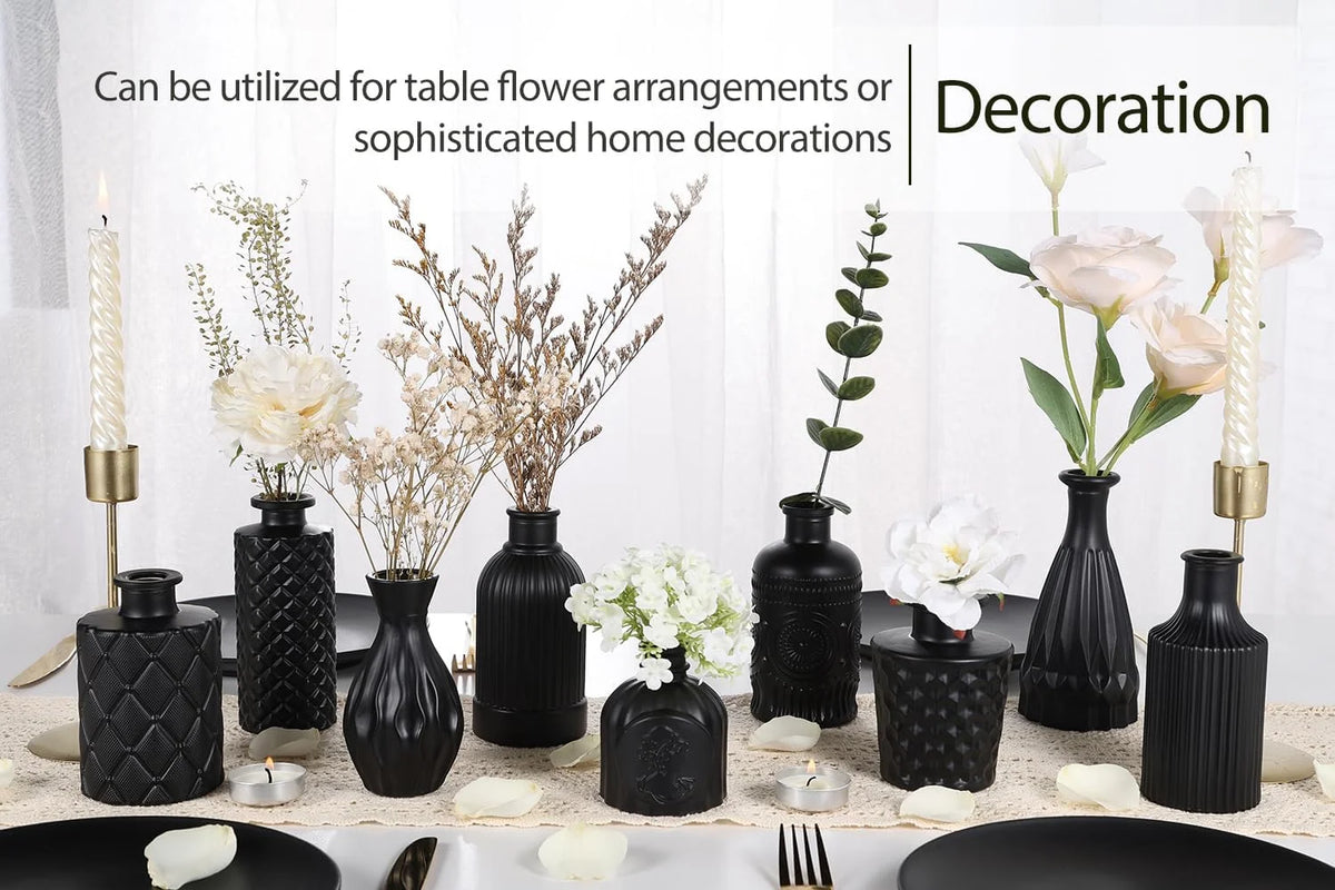 Set of 12 Green Black Glass Bud Vases Q2501