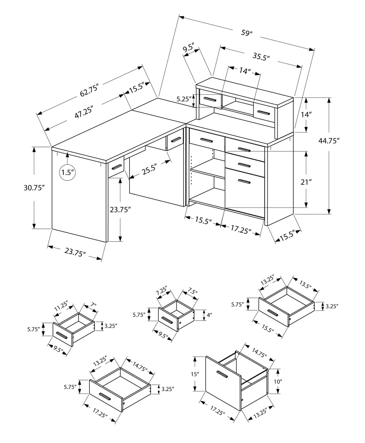 White L-Shaped 8 Drawer Computer Desk F427