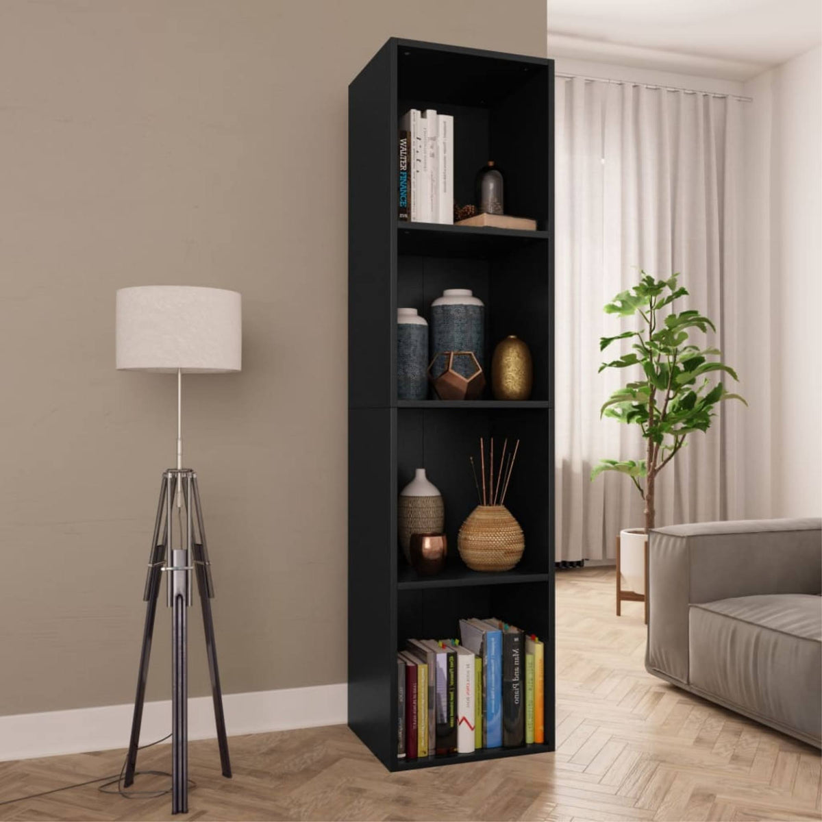 Black Chipboard Book Cabinet TV Cabinet U297855