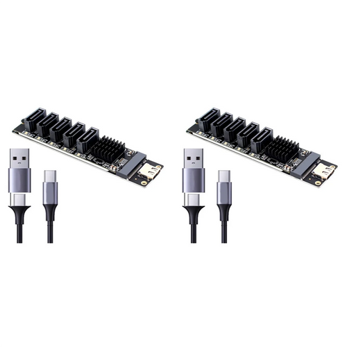 2X TYPE-C to SATA3.0 5 Ports Adapter Converter Card 6Gbps USB10G for SSD HDD Expansion, Black S80173