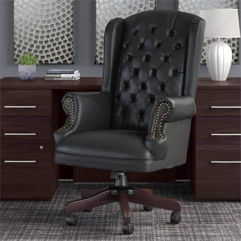 Black Leather Executive Office Chair with Nailhead Trim G5661