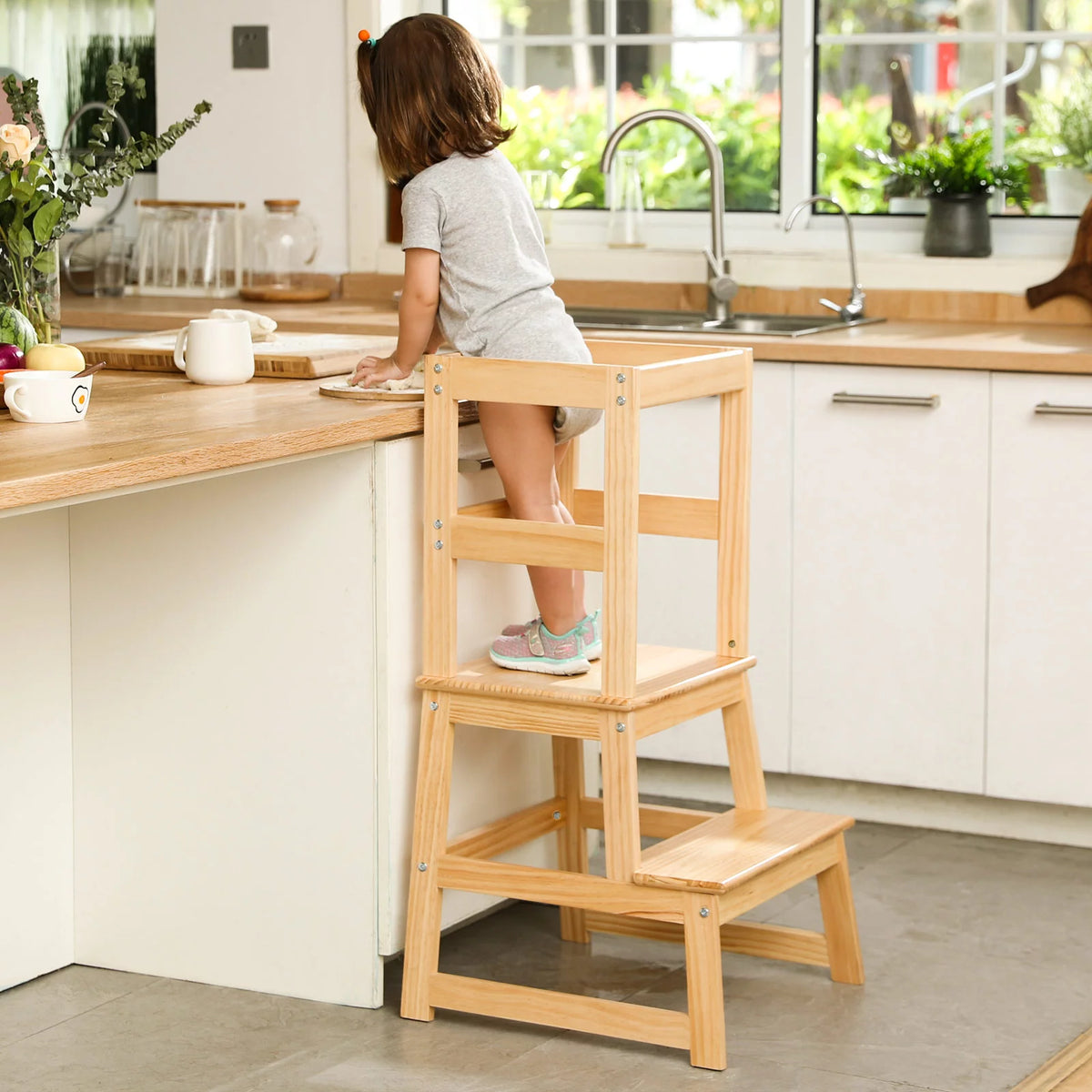 Wooden Two Step Kids Kitchen Stool V460133