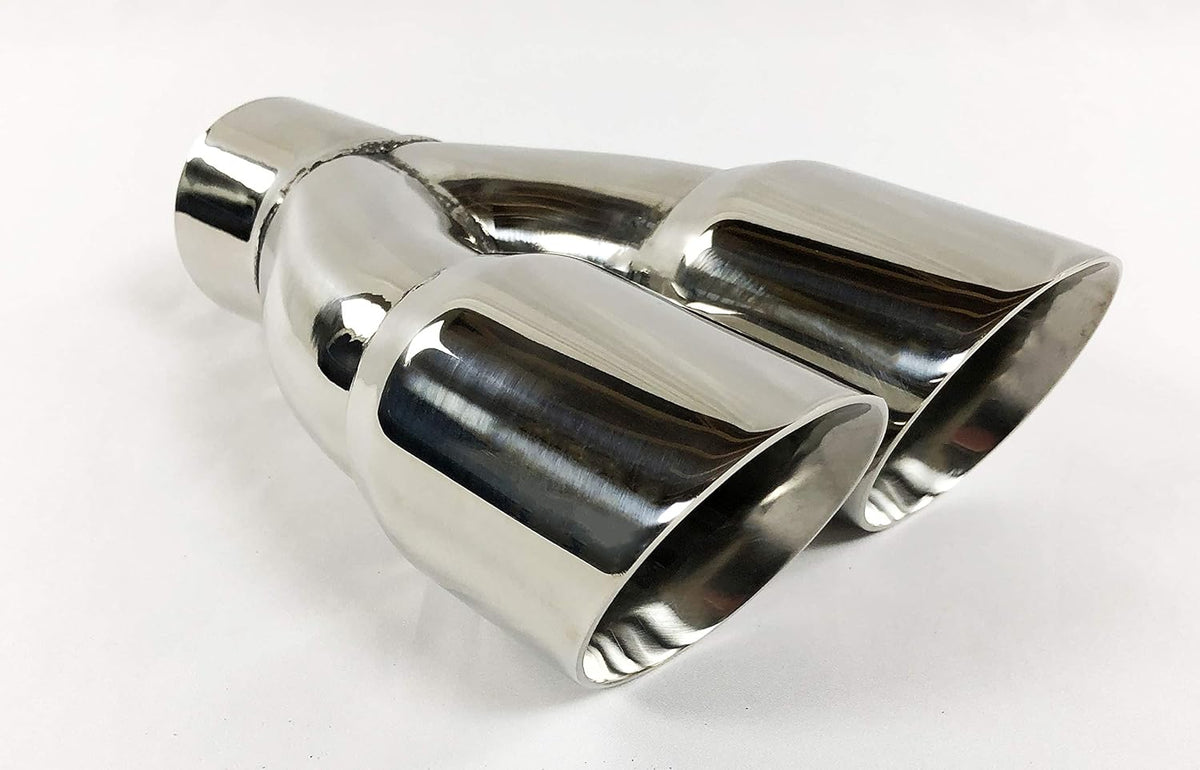 Polished Stainless Double Wall Exhaust Tip 2.50" Inlet Dual 3.00 X 9.50 Long Pack of 2 S990