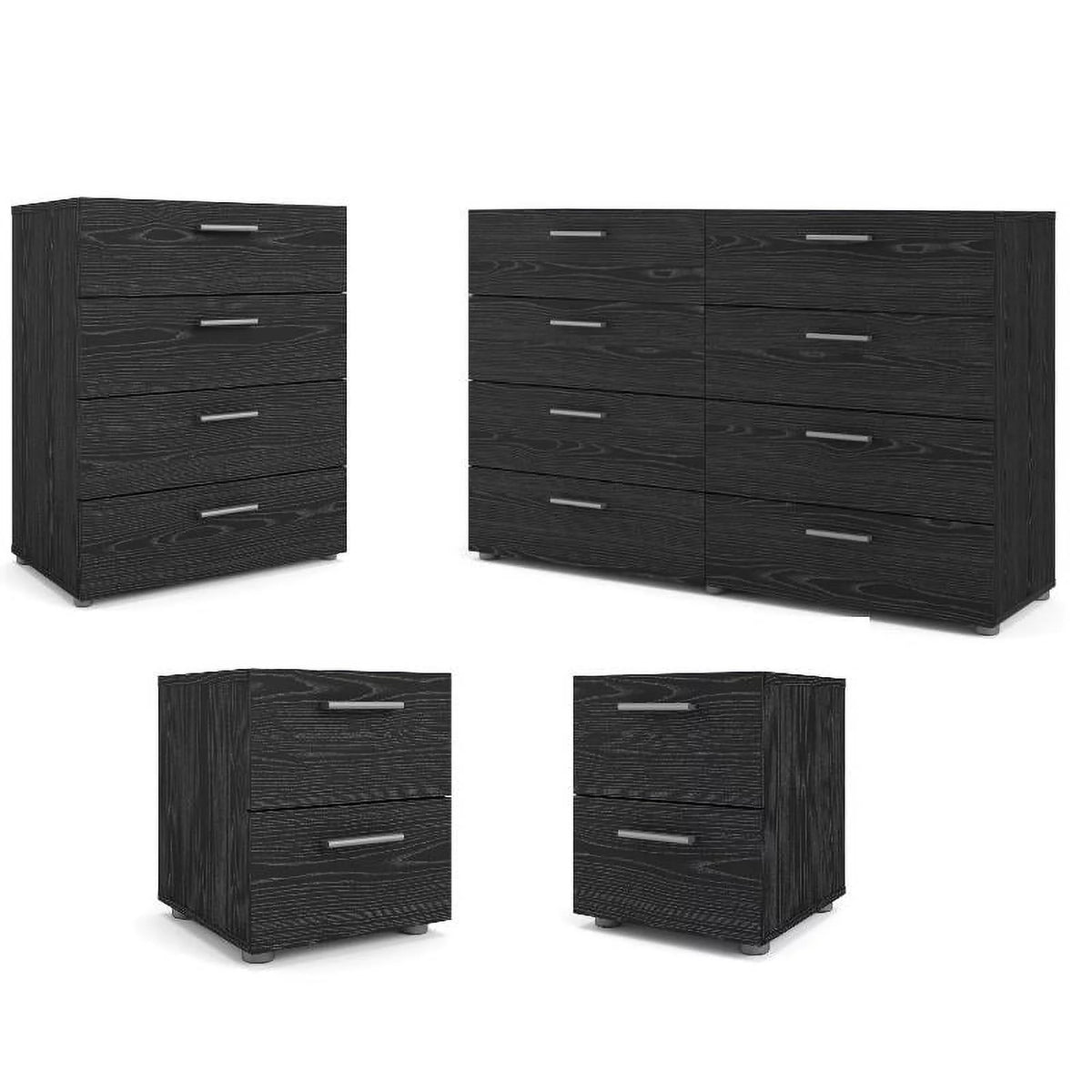 4 Piece Black Woodgrain Dresser 2 Nightstands and Chest X44231