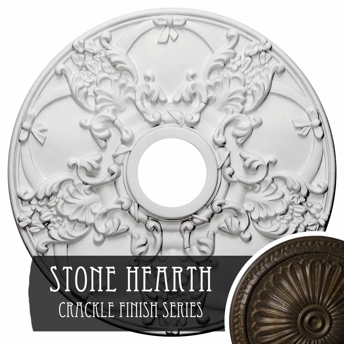18x22OD x 3 1/2x22ID x 1 3/8x22P Hand-Painted Stone Hearth Crackle Ceiling Medallion G37350