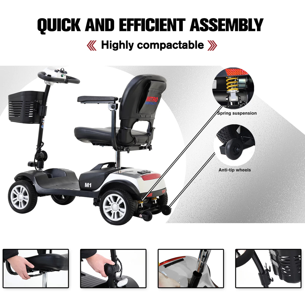 Powered Folding Mobility Scooter with Basket & Headlight P943943