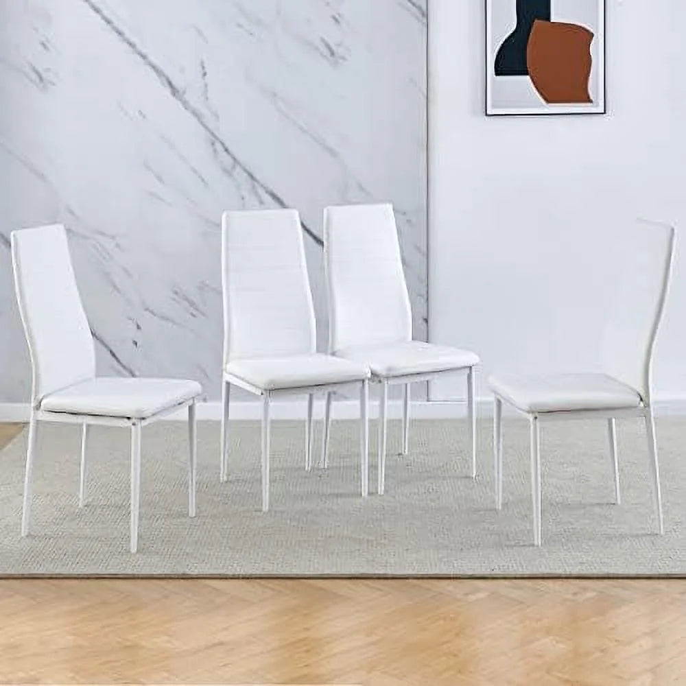 Grey Tempered Glass Dining Table Set with 2 White Faux Leather Chairs M429624