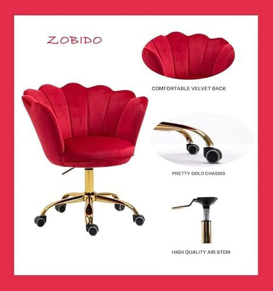 Velvet Upholstered Adjustable Swivel Task Chair with Wheels D682