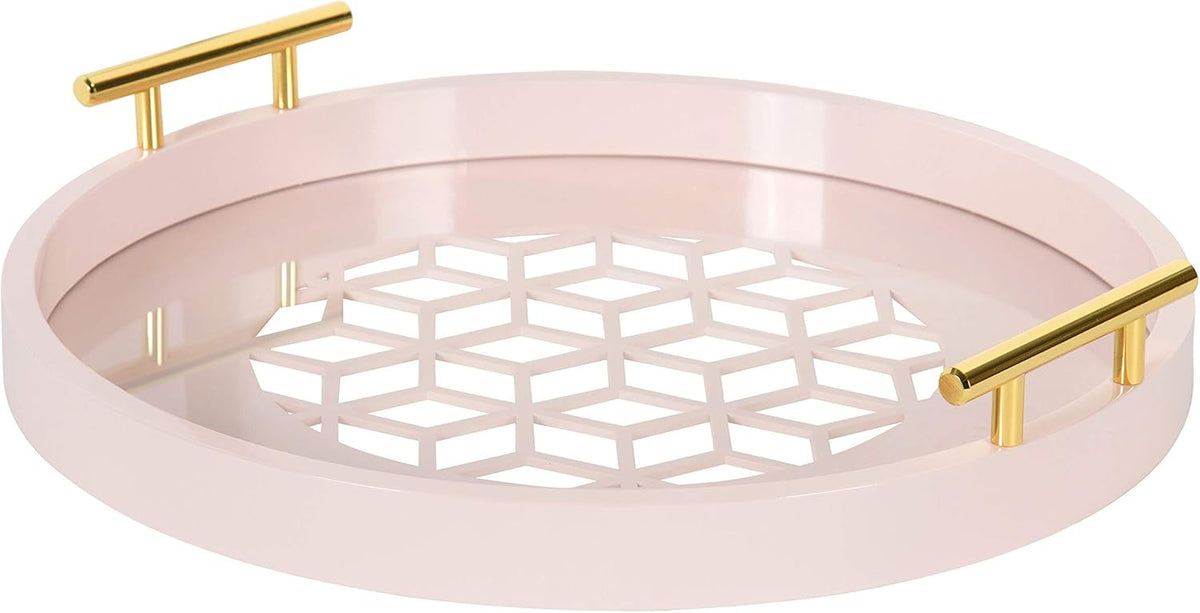 Navy and Gold Round Decorative Tray with Metal Handles L467026