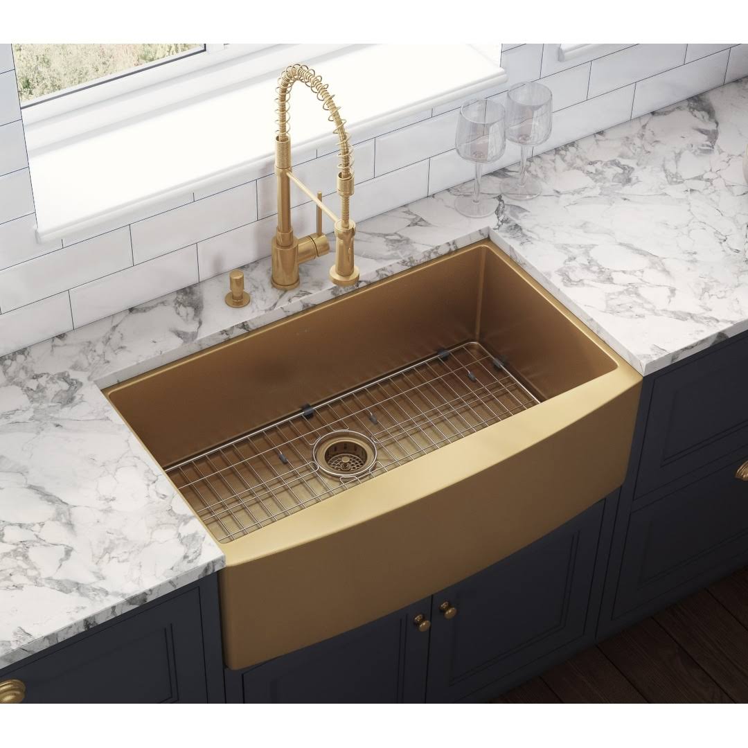 30-Inch Apron-Front Farmhouse Kitchen Sink Brass Tone Matte Gold Stainless Steel Single Bowl H48035