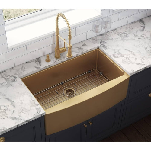30-Inch Apron-Front Farmhouse Kitchen Sink Brass Tone Matte Gold Stainless Steel Single Bowl H48035