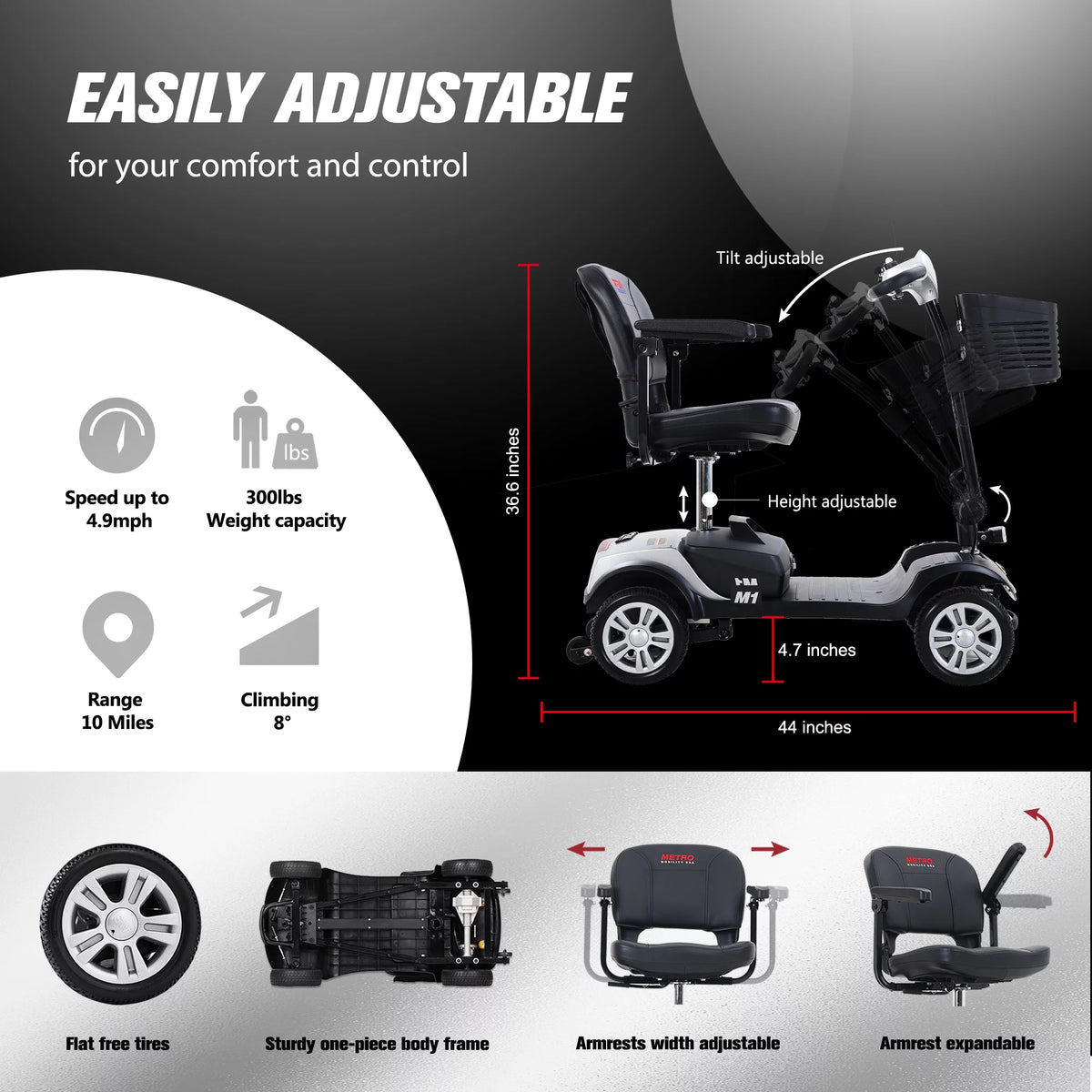 Powered Folding Mobility Scooter with Basket & Headlight P943943