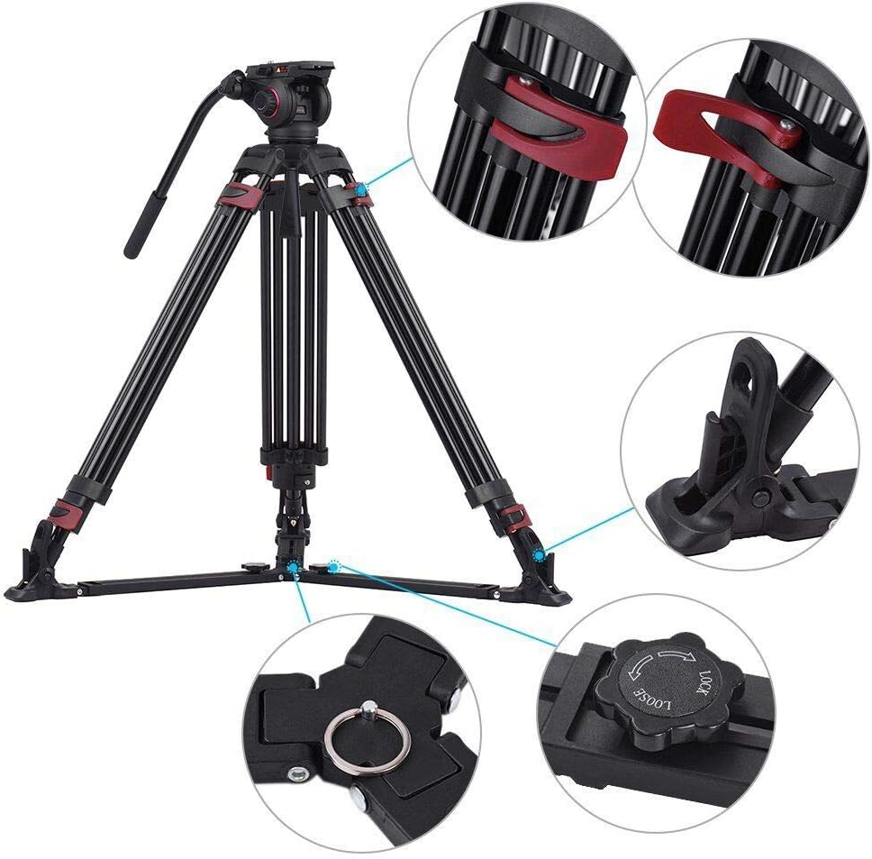 Heavy Duty Aluminum Fluid Head Camera Video Tripod 66.5 inch Max Height 15 kilograms Max Load K257