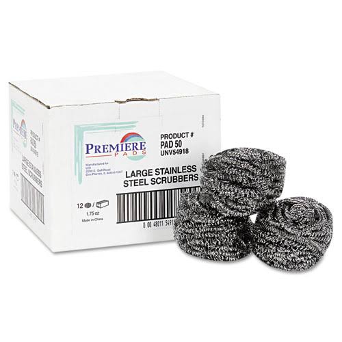 Stainless Steel Scrubbers, Medium, 72/Carton V295797