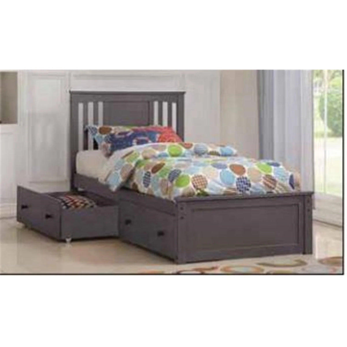 Twin Slate Grey Pine Wood Storage Bed U41114