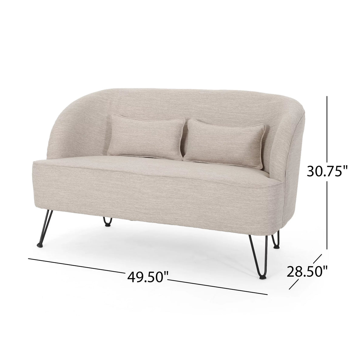 Beige Fabric Upholstered Loveseat with Hairpin Legs B726
