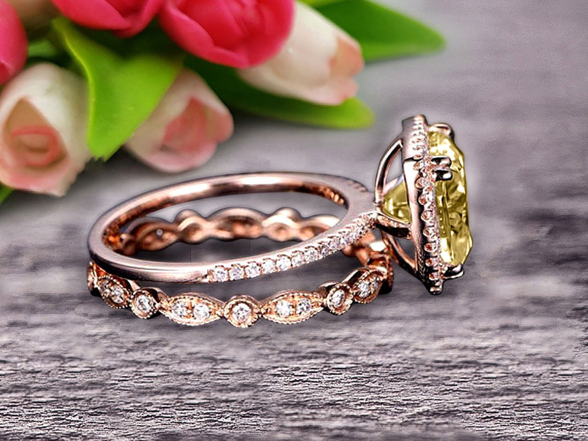 10k Rose Gold Cushion Champagne Diamond Engagement Ring G303