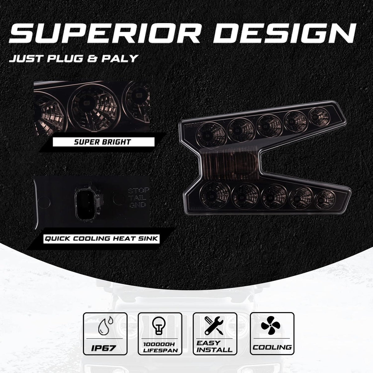Smoked LED Tail Lights for Kawasaki Teryx KRX 1000 K353