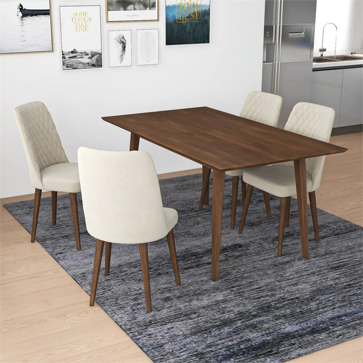 Solid Wood Walnut Dining Table and 4 Chair Set Y72617