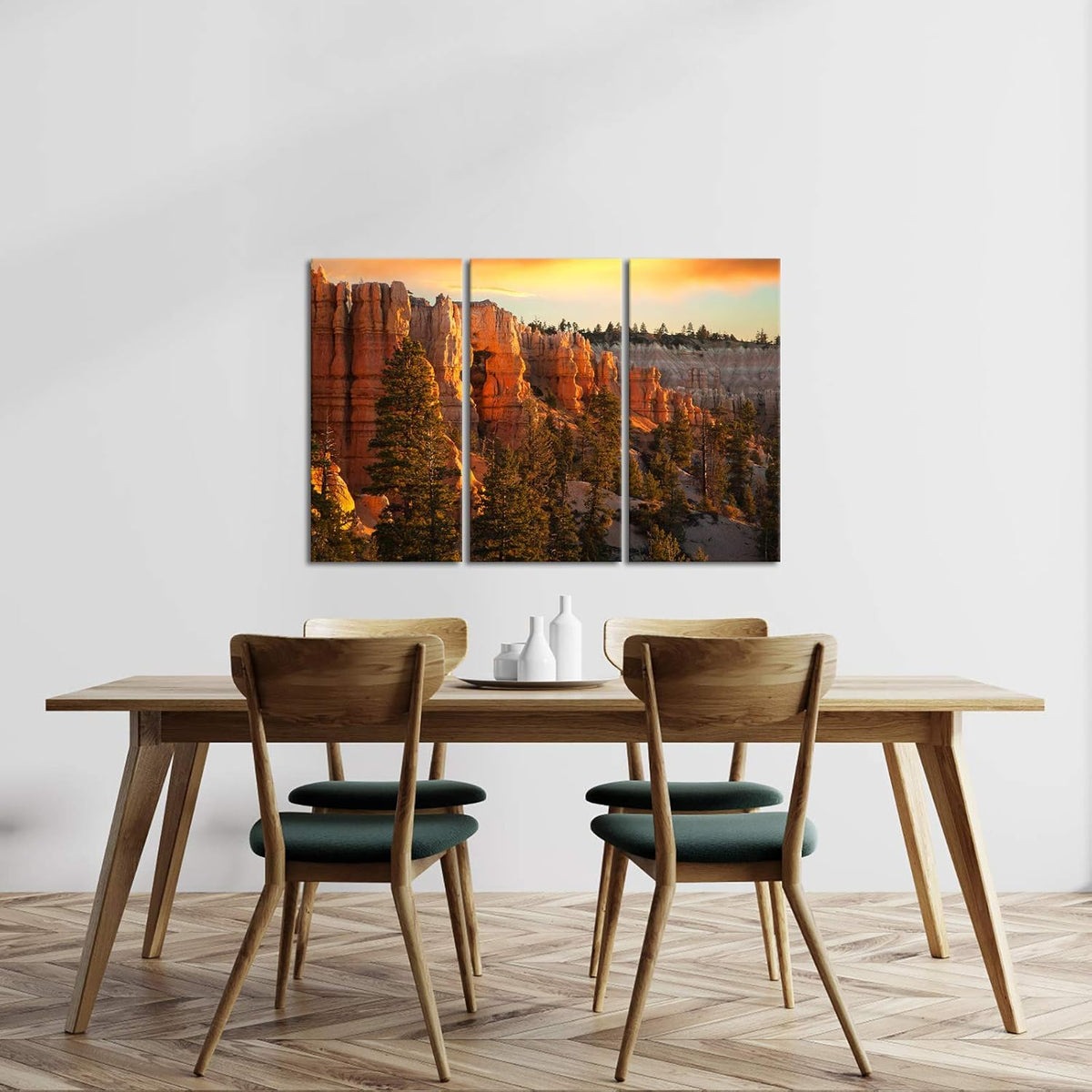 Large 3 Piece Canvas Wall Art Sunset at Grand Canyon National Park Panoramic Landscape Artwork Ready to Hang 16x32x3 Q233517