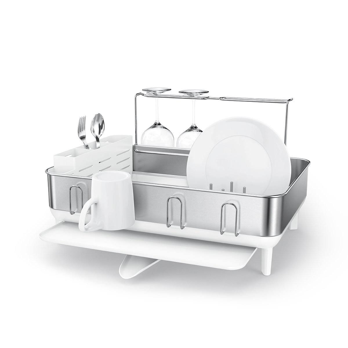 White Stainless Steel Kitchen Dish Rack with Swivel Spout L979674
