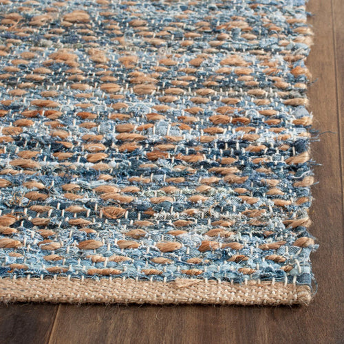 2'3" x 14' Natural Blue Striped Jute Area Rug T6518