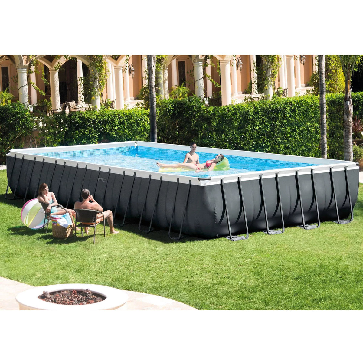 24ft x 12ft x 52in Rectangular Pool, Floats (2 Pack) & Cooler U166786