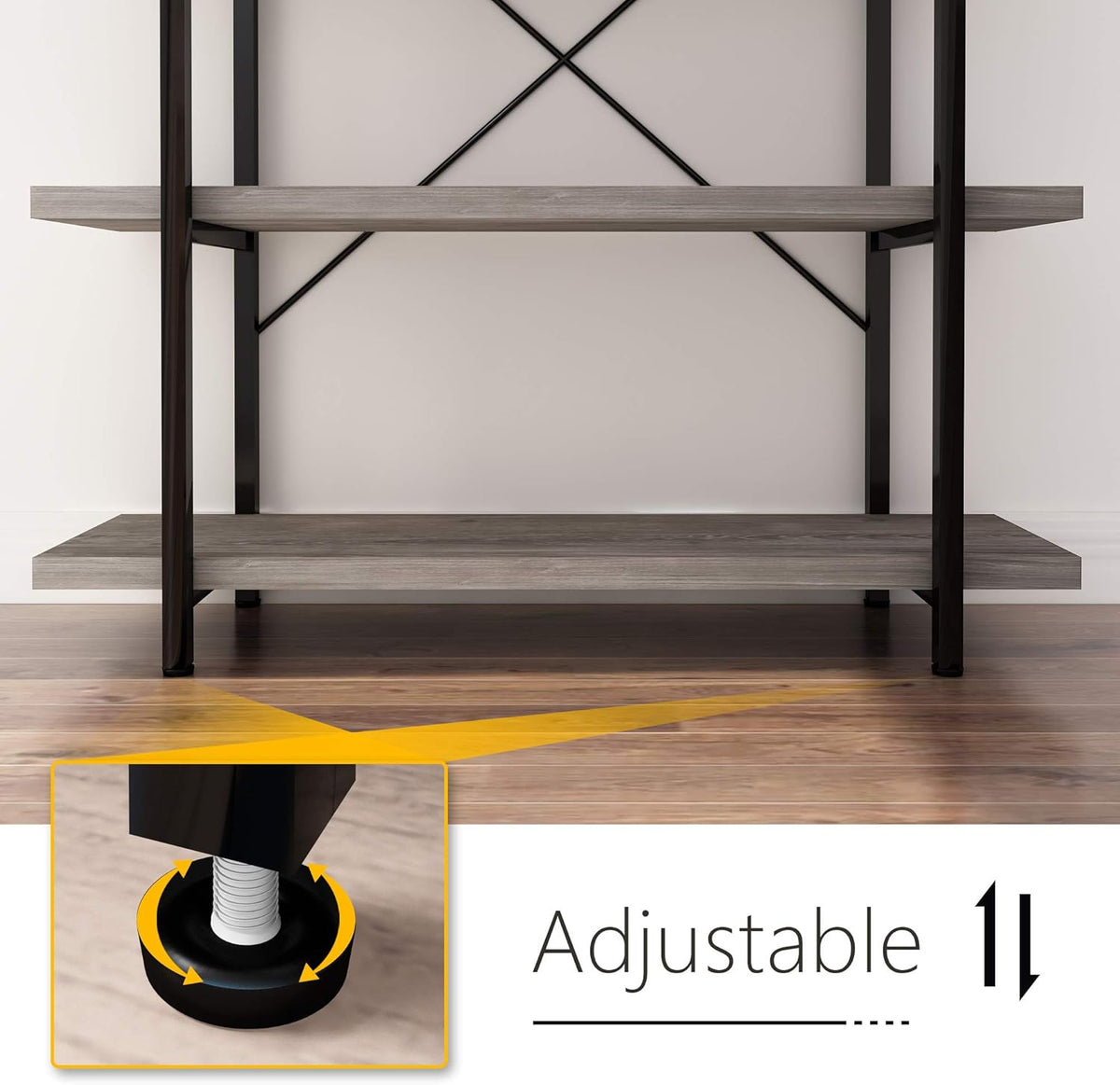 Gray Oak 4-Tier Metal and Wood Bookshelf P7261