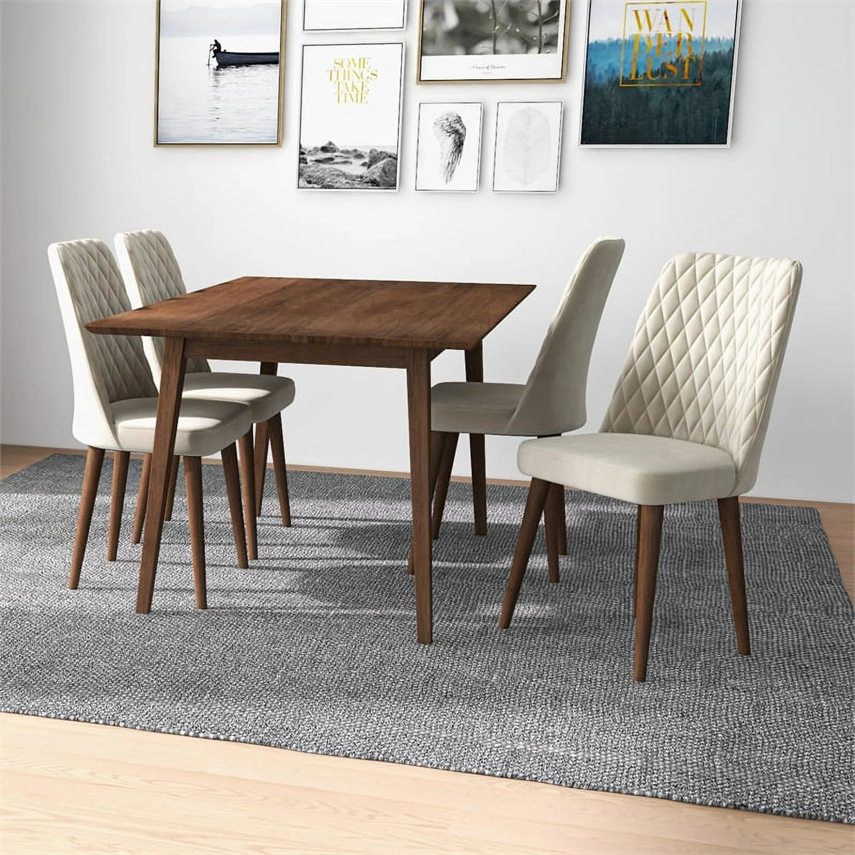 Solid Wood Walnut Dining Table and 4 Chair Set Y72617