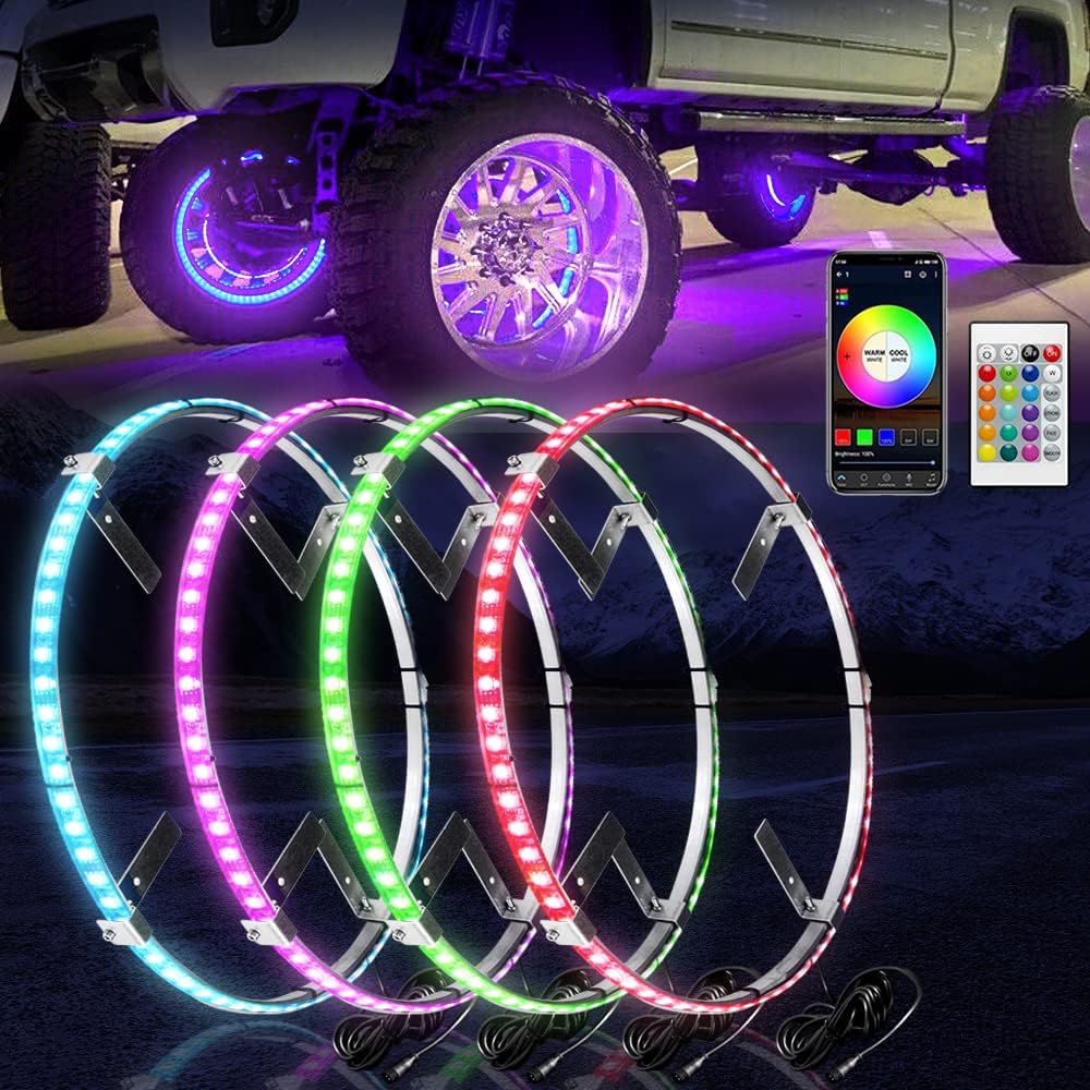 4Pcs 15.5inch LED Wheel Light RGB Rim Lights with Remote and APP R61614