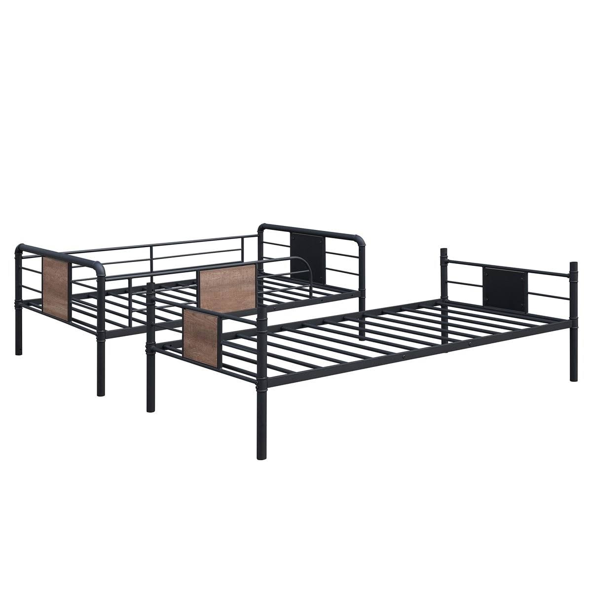 Black Metal and Wood Twin Over Twin Bunk Bed V714197
