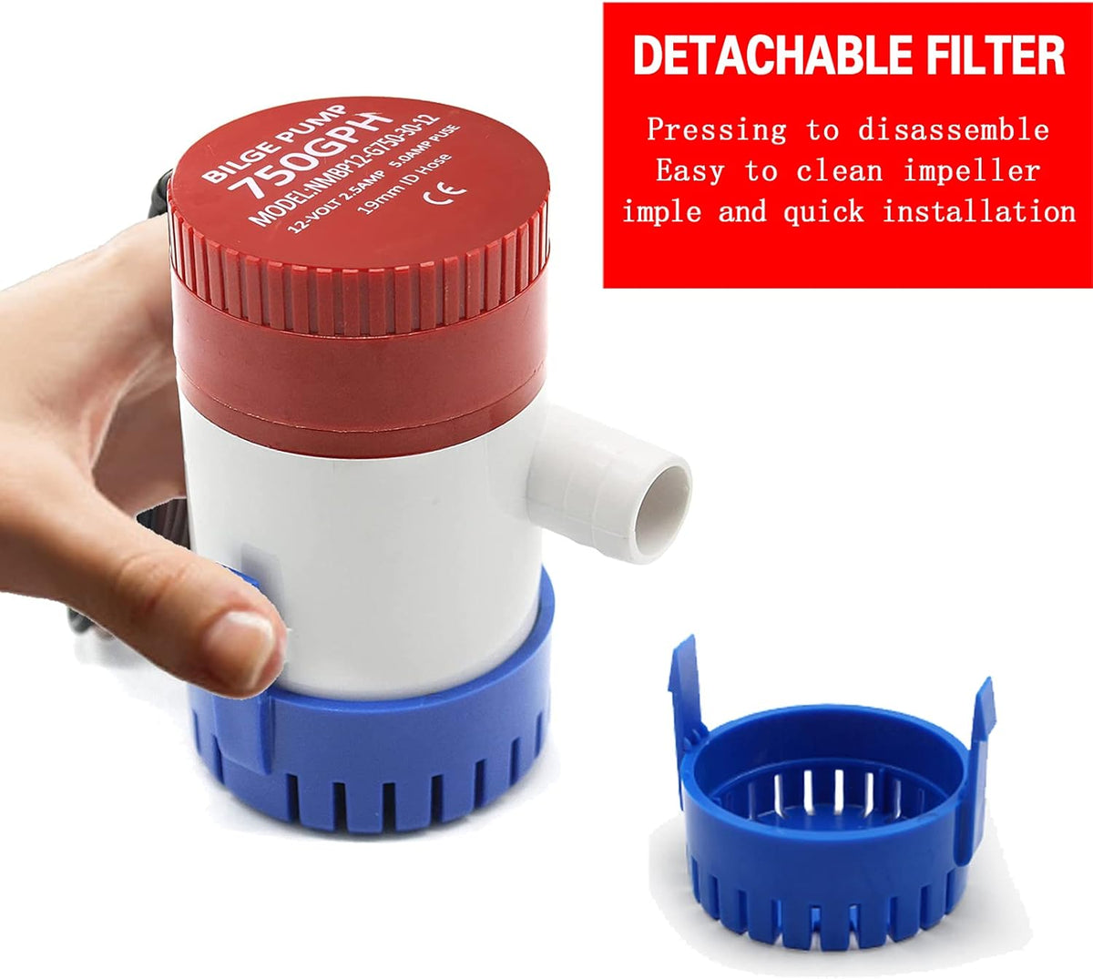 DC Submersible Bilge Water Pump 750 GPH 12V 3/4 inch Hose Outlet N6470