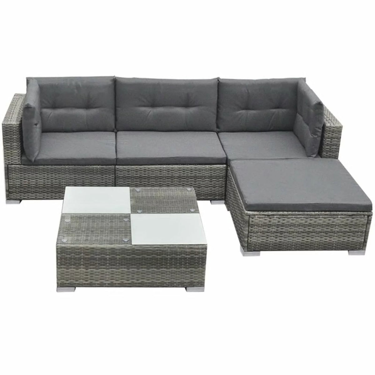 5 Piece Gray Poly Rattan Sectional Sofa Set with Tea Table F78088