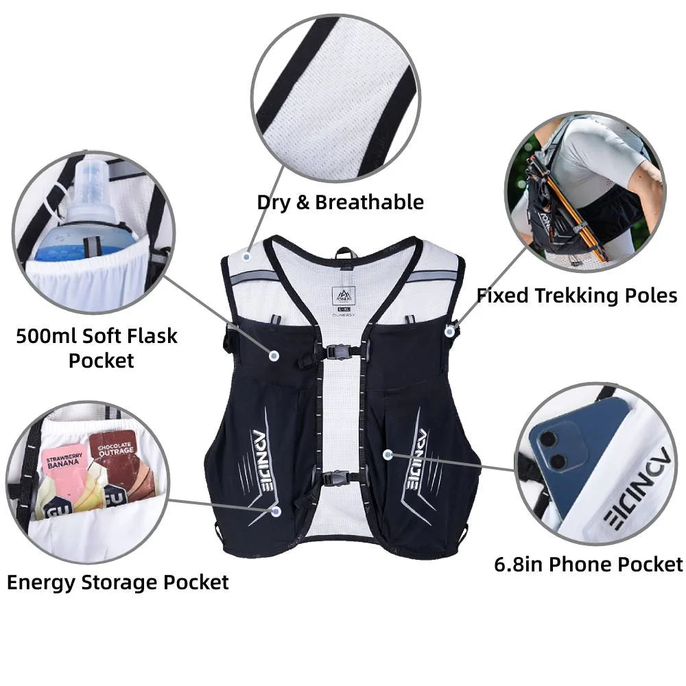 Black 5L Running Hydration Vest Backpack J2451