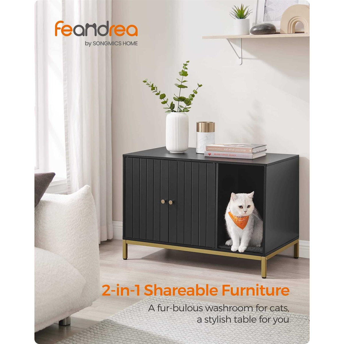 Modern Cat Litter Box Enclosure with Scratching Mat P995339