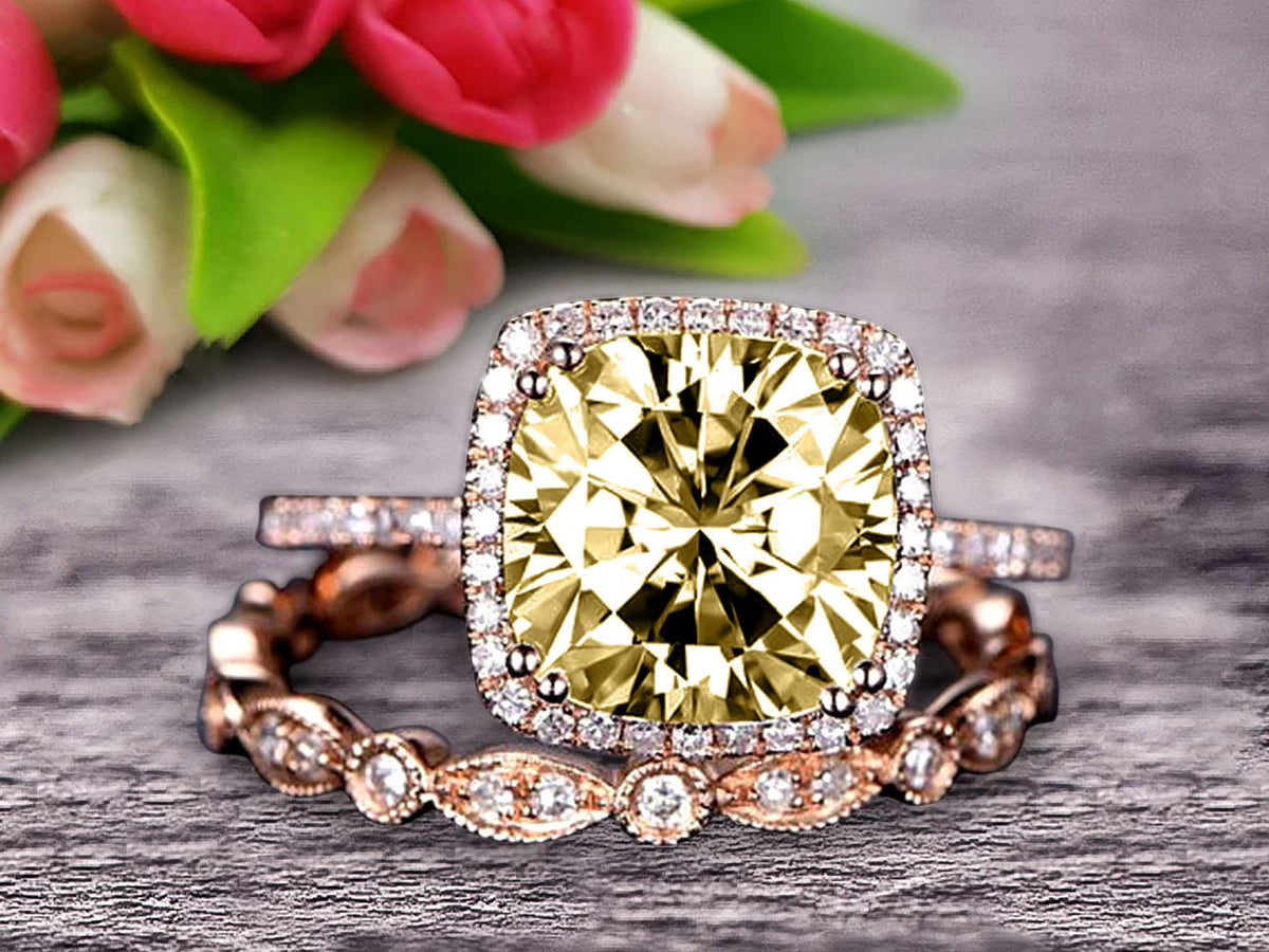 10k Rose Gold Cushion Champagne Diamond Engagement Ring G303