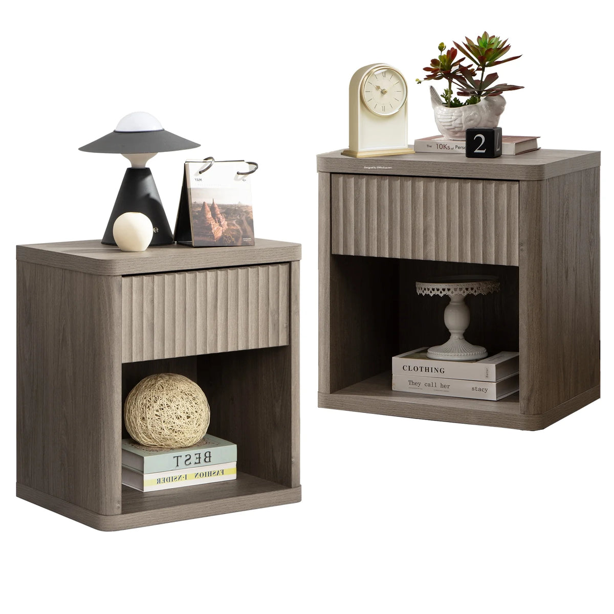 Gray Set of 2 Wood Nightstands with Drawer E53006