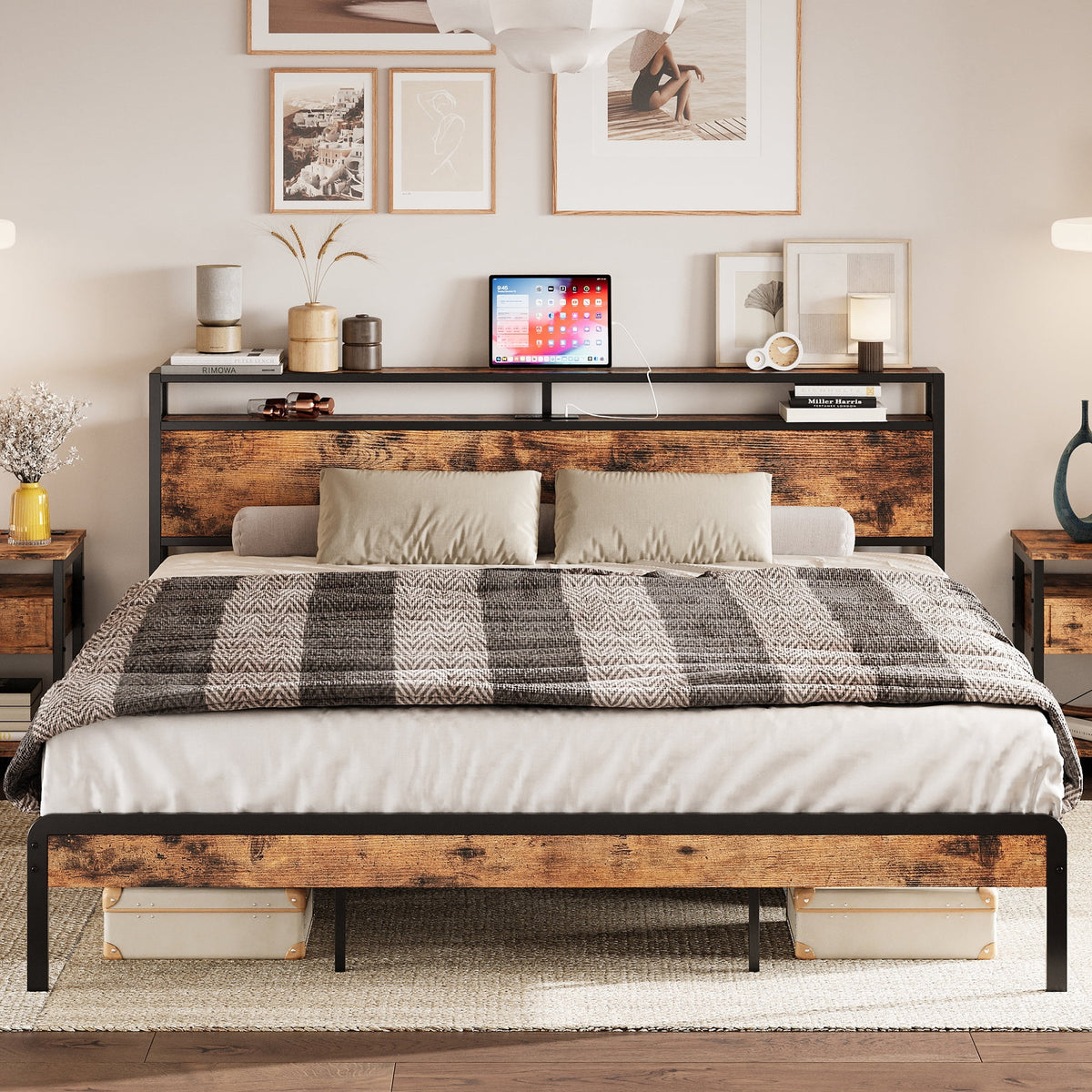 Twin Bed Frame with Storage Headboard and Charging Station K44280