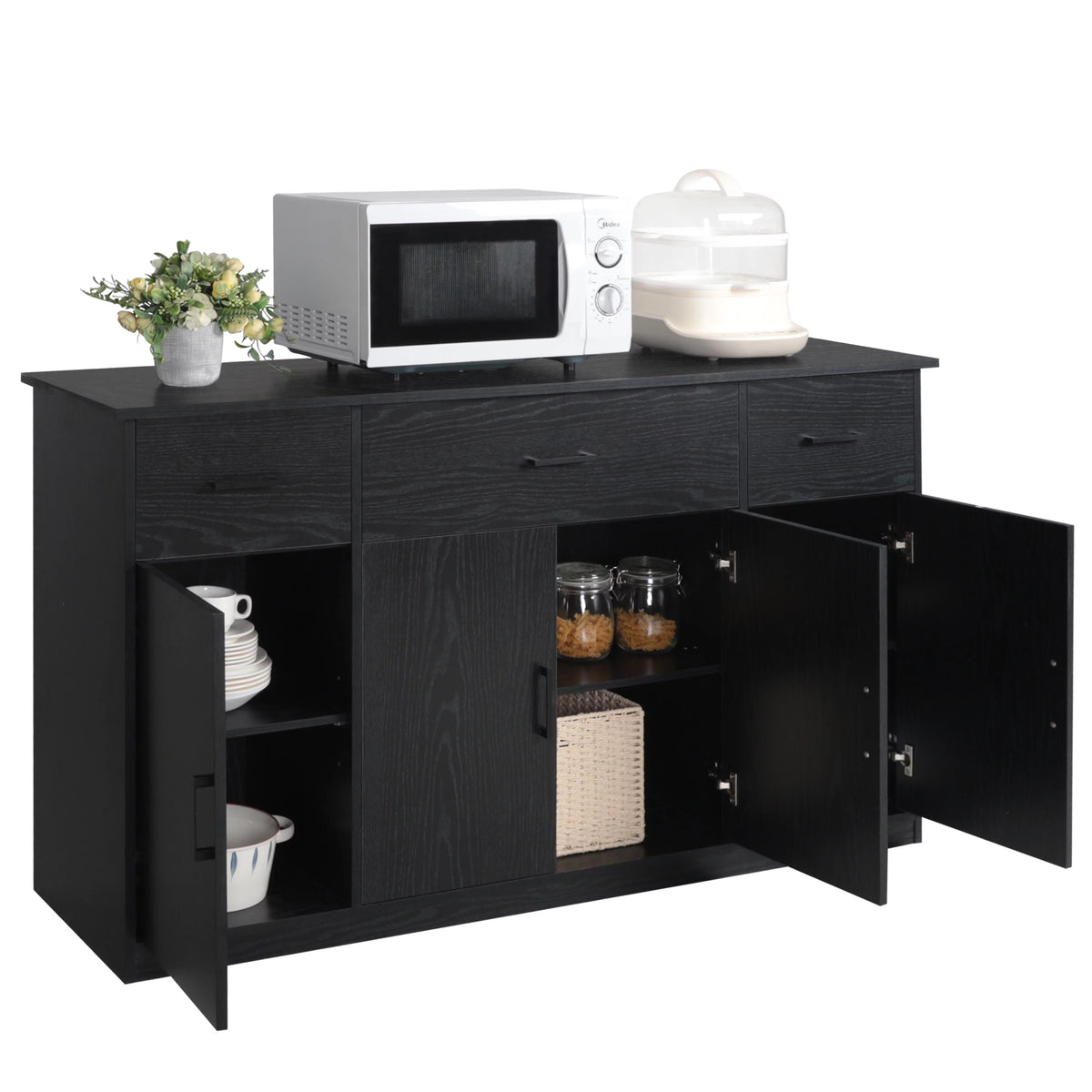 Black Sideboard Buffet Cabinet with 3 Drawers O69765