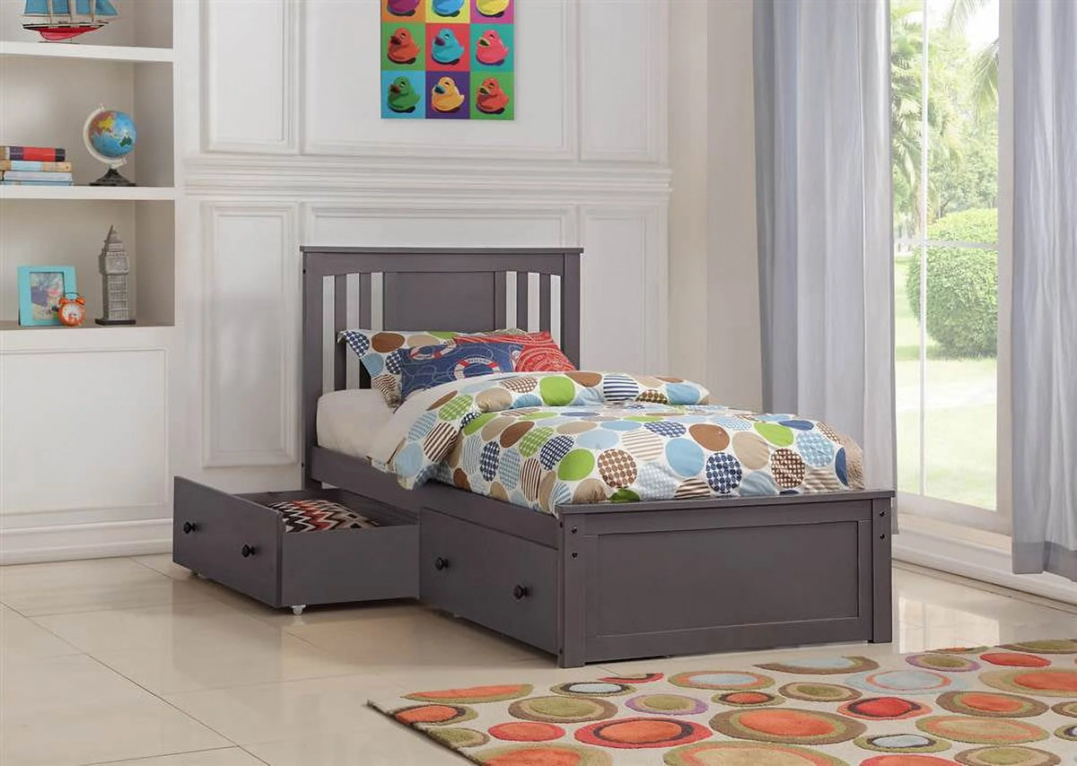 Twin Slate Grey Pine Wood Storage Bed U41114
