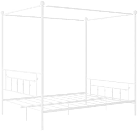 Queen Size Metal Canopy Bed with Headboard, White A8205
