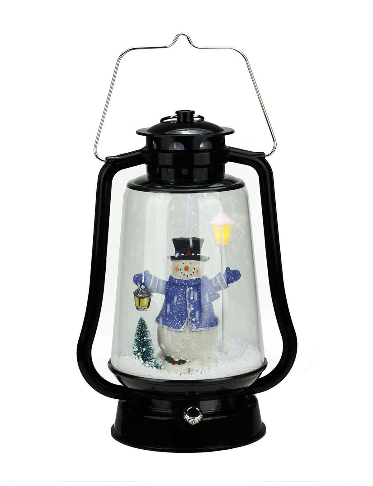 Black Lighted Musical Snowman Snowing Christmas Table Top Lantern P49522